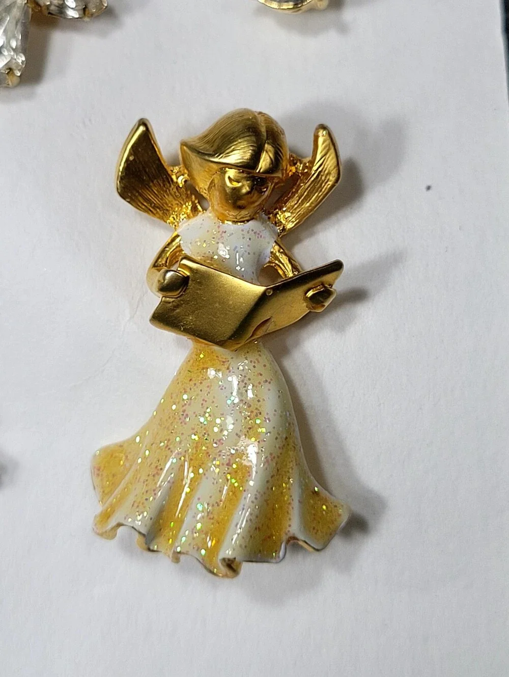 Gold Tone Angel and Cherub Jewelry Pin & Brooch - Sparkle Angel Pendant